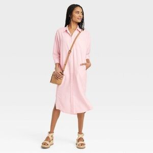 Universal Thread Women's 3/4 Sleeve Midi Shirtdress in Pink
